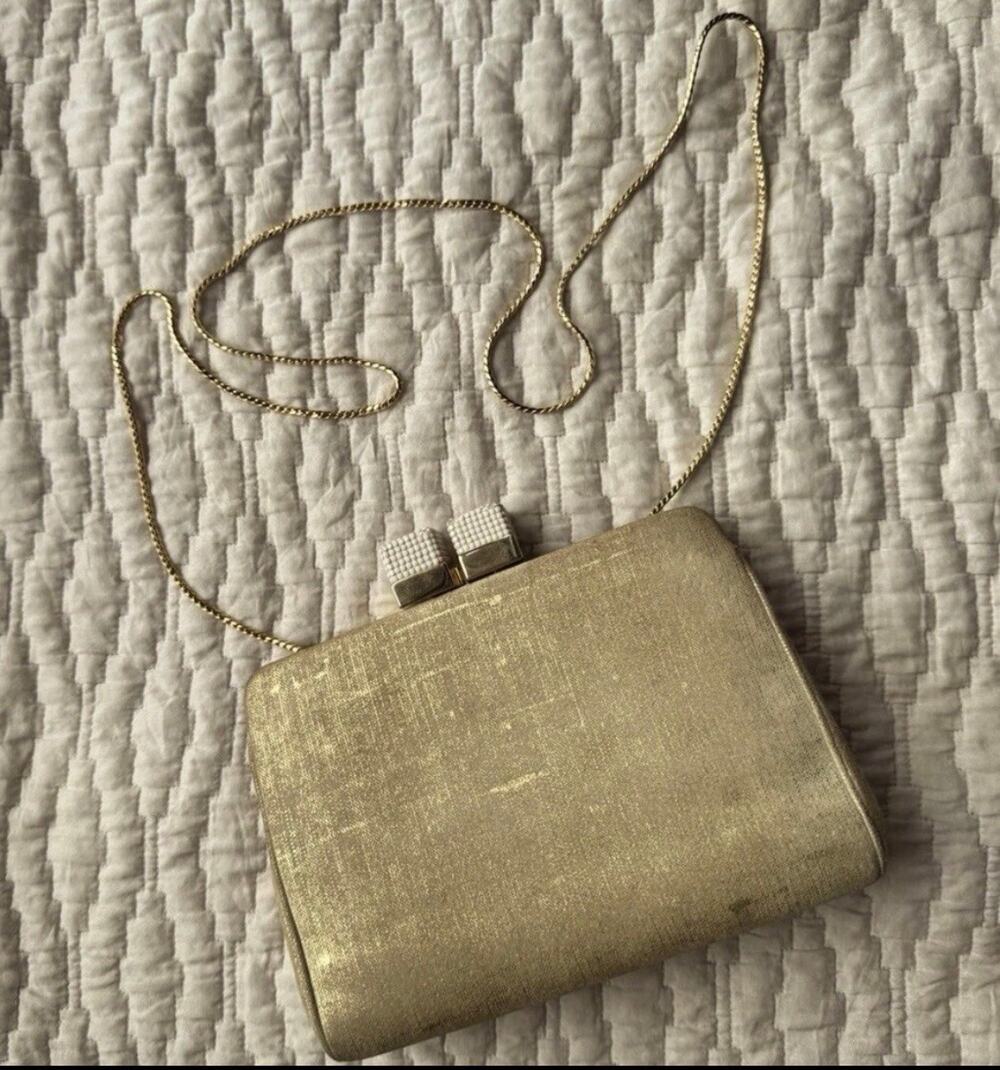 Judith Leiber Vintage Gold Dice Clasp Clutch Shoulder Bag
